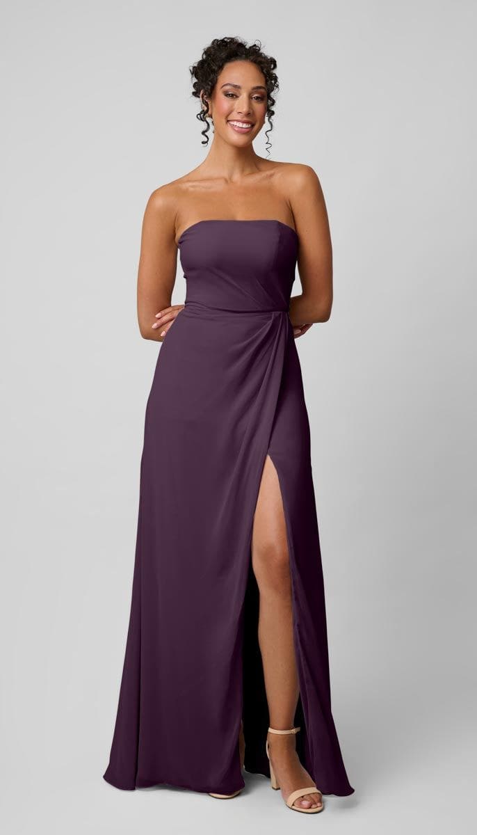 blue dress for baby girl Long Dark Purple Bridesmaid Dresses Strapless Bridesmaid Dress with Slit ARD1175 main image 1