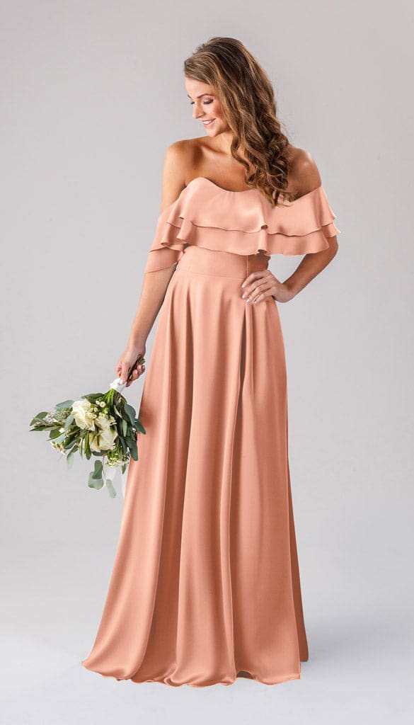 peach satin bridesmaid dresses Plus size Peach Ruched Chiffon Wrap Sexy Slit Mermaid Bridesmaid Dress