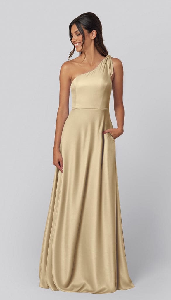 Eloise Luxe Satin One Shoulder Bridesmaid Dress | Kennedy Blue Peach