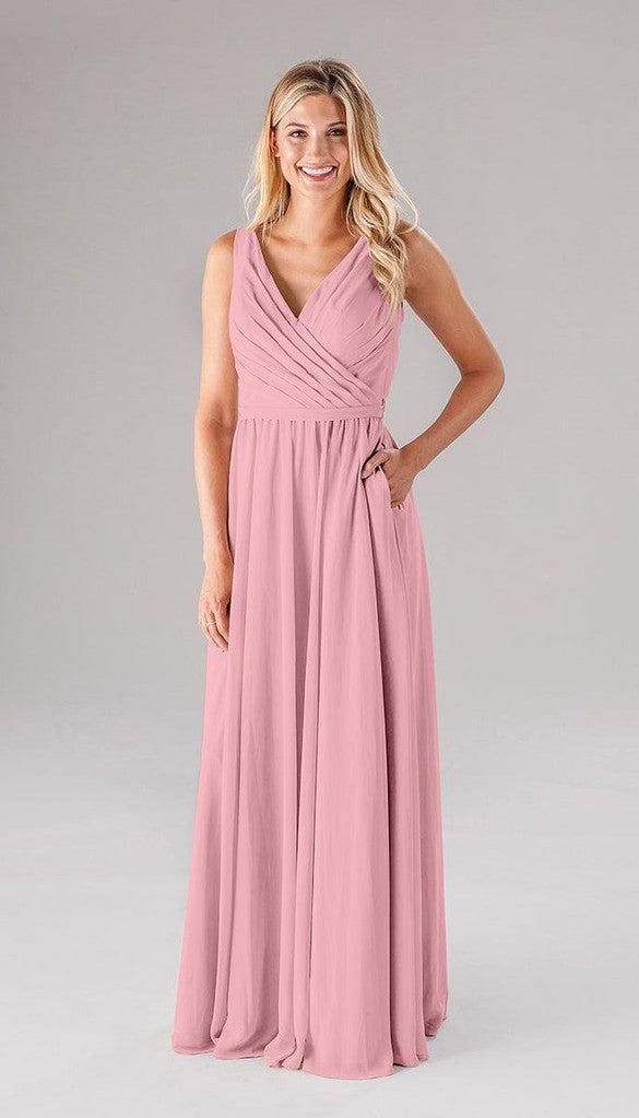 Petal Swatch David's Bridal Dusky Pink Bridesmaids Dresses B213053  Poly Chiffon Long Bridesmaid Dress With V-neckline