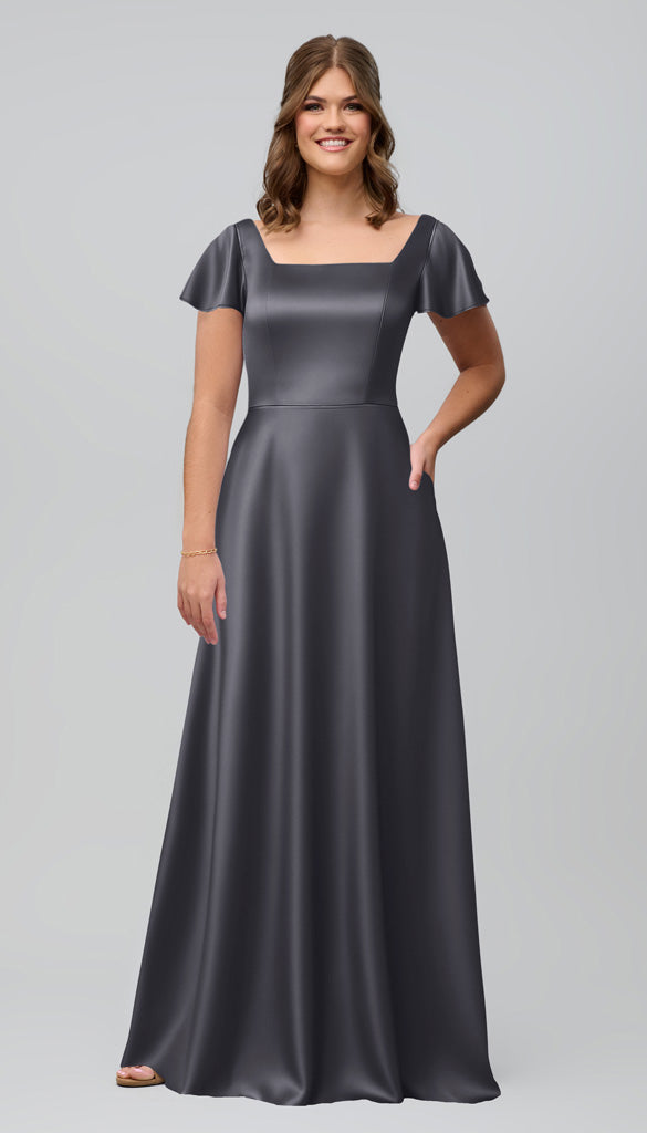 blue dress for baby girl Steel blue satin bridesmaid dresses spaghetti straps satin gown leg sp   classygown