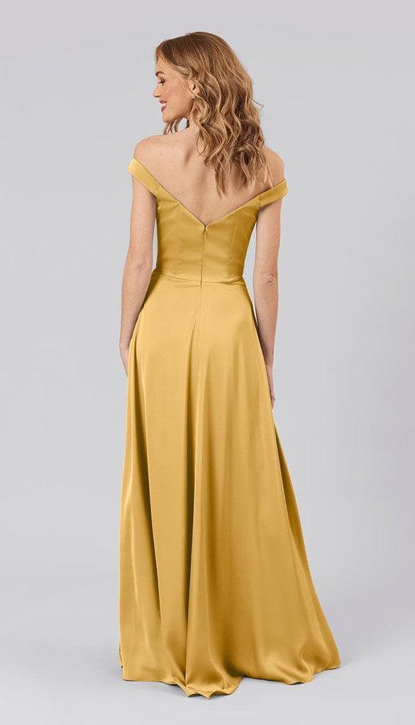 slim fit dress slacks Arwen Off The Shoulder Satin Bridesmaid Dress