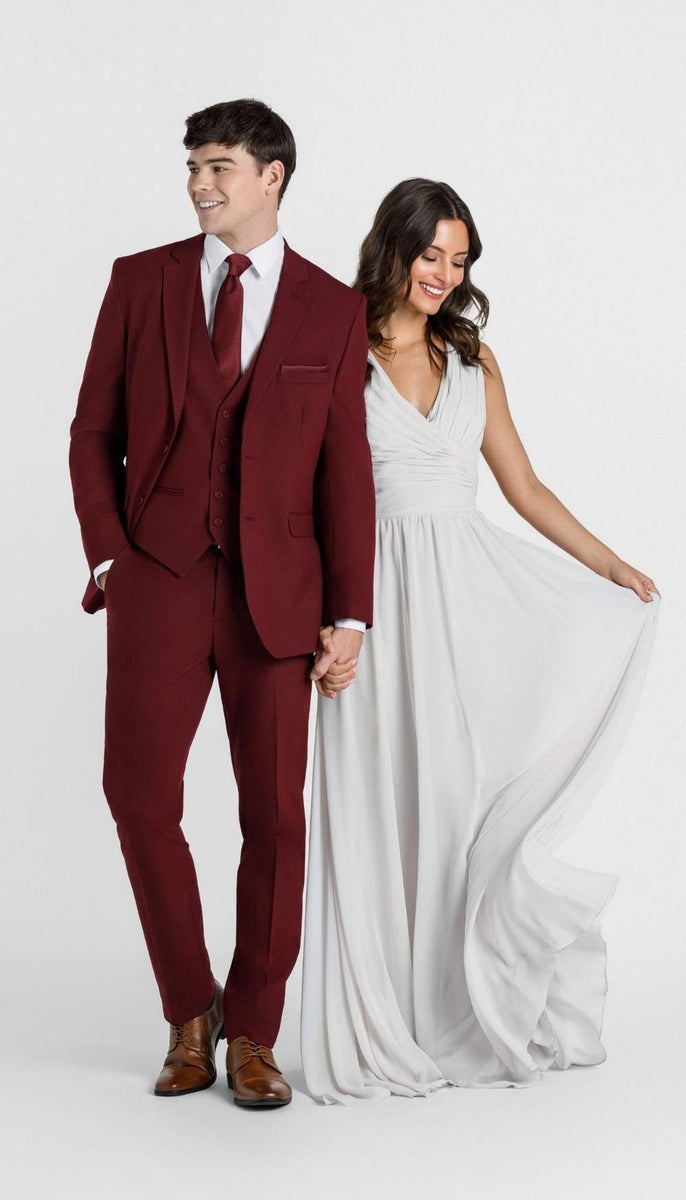 Trim Fit Burgundy Mens Suit | Kennedy Blue Trim Fit Burgundy Mens Suit | Kennedy Blue