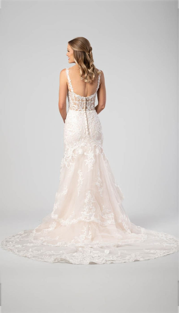 Lace Fit and Flare Wedding Dress | Kennedy Blue Dresden Ivory/Champagne Lace Fit and Flare Wedding Dress | Kennedy Blue Dresden Ivory/Champagne