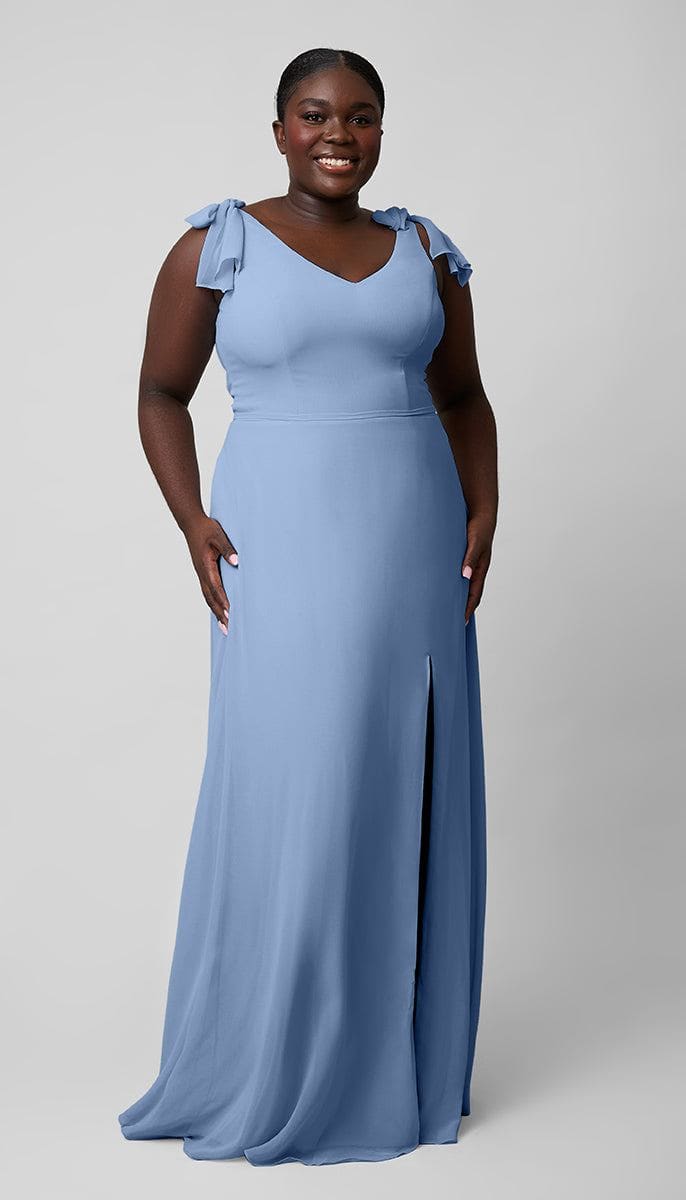 Leah Platinum Bow Sleeves Bridesmaid Dress | Kennedy Blue