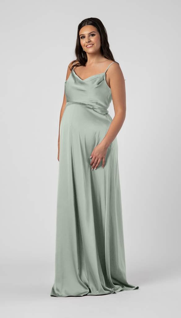 Satin Maternity Bridesmaid Dress | Kennedy Blue Leo Sea Foam