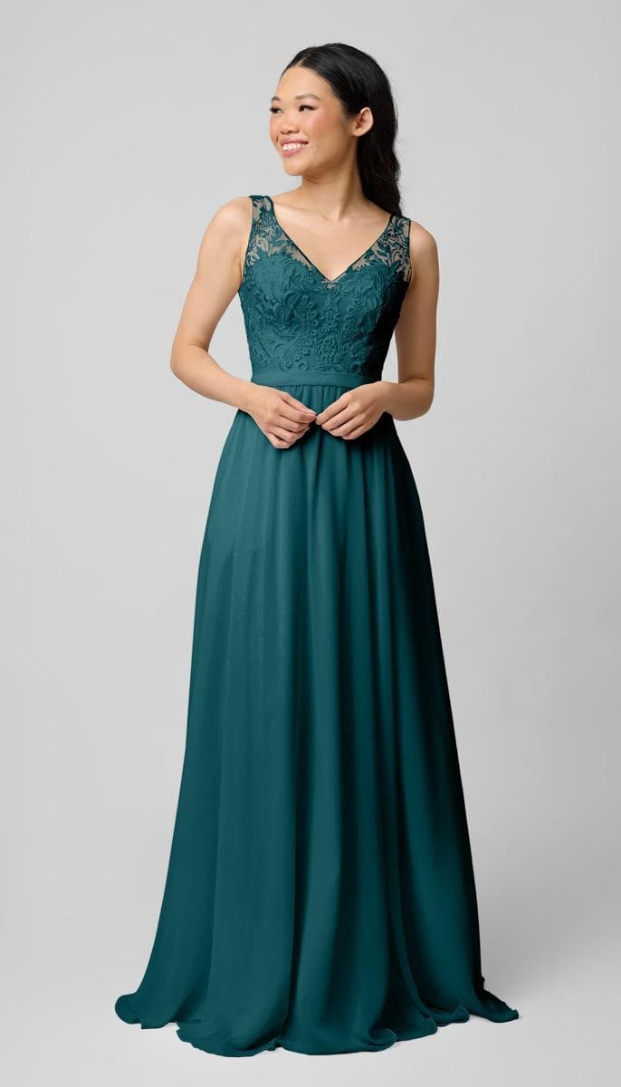 blue dress for baby girl Long Turquoise Lace Prom Dress with Lace-Up Back– PromGirl main image 1