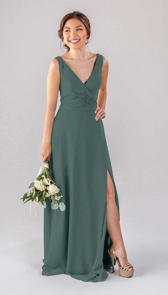 white christmas dresses Charming V-Neck Chiffon Floor Length Bridesmaid Dresses with Split main image 0