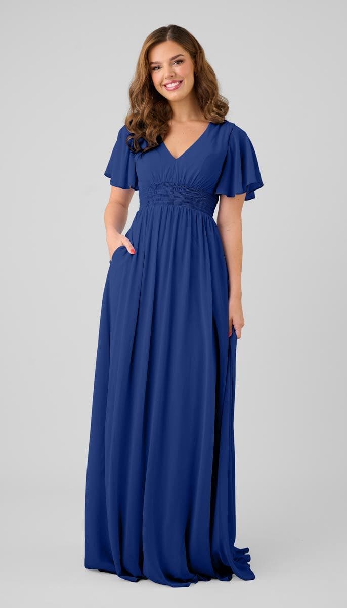 how to make a corset dress BABARONI Chiffon Dusty Blue Bridesmaid Dresses V-neck Floor-length  Sleeveless Lace A-line