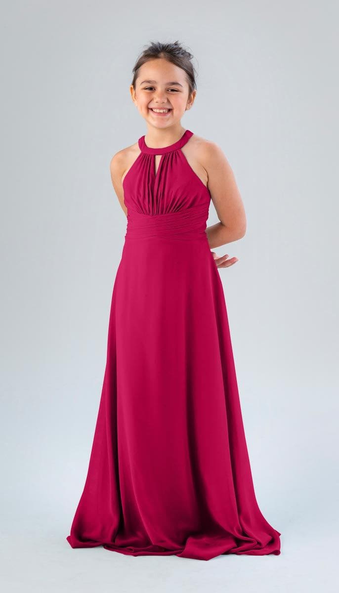 blue dress for baby girl Wedtrend Women Red A Line Cold Shoulder Floor Length Chiffon Junior Bridesmaid Dress Wedding Guest Dress, Red / J14 main image 1