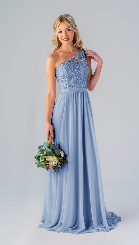Shannon Lace One Shoulder Bridesmaids Dress | Kennedy Blue Cornflower Shannon Lace One Shoulder Bridesmaids Dress | Kennedy Blue Cornflower