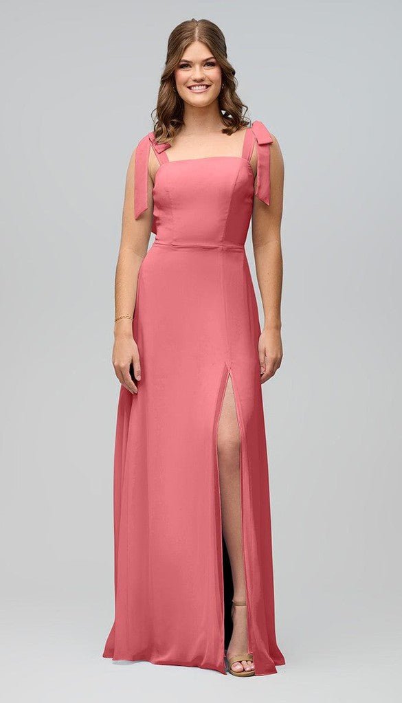 blue dress for baby girl Elegant See-Through V Neck Spaghetti Straps Chiffon Bridesmaid Dresses main image 1