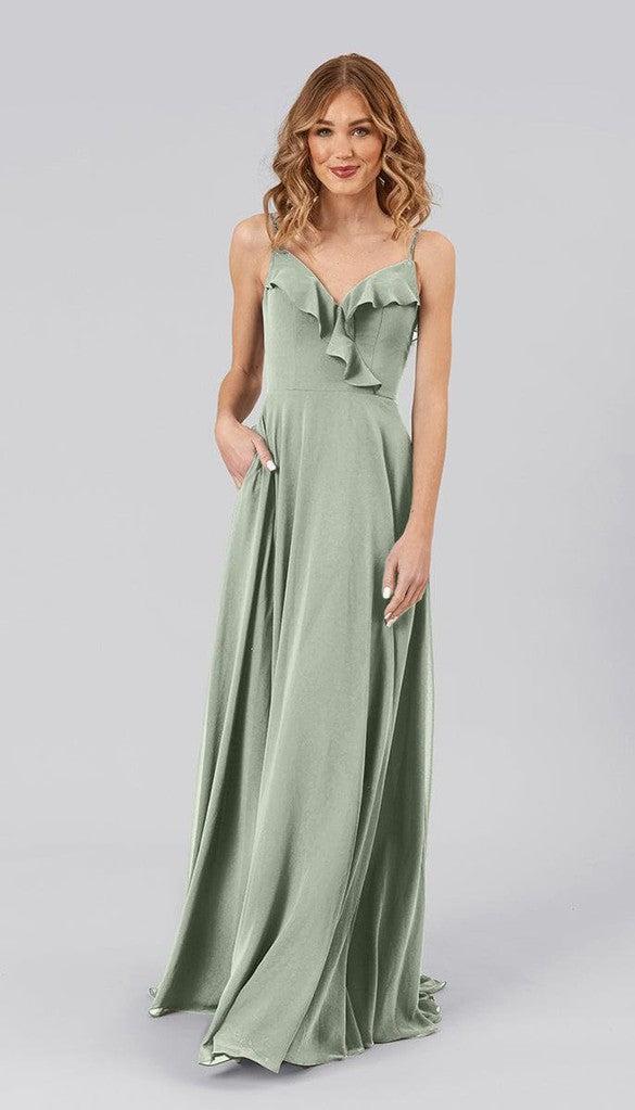 blue dress for baby girl Pink Floral V Neck Sleeveless Ruffles Long Chiffon Bridesmaid Dresses main image 1