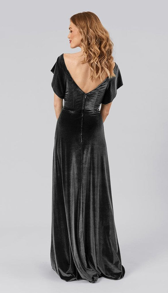 grey velvet dress Sample Evelyn Bridesmaid Style:EE01977DN Princess Ball Gown Wedding Dresses Grey dress in a Azazie Linnea Wedding Dress