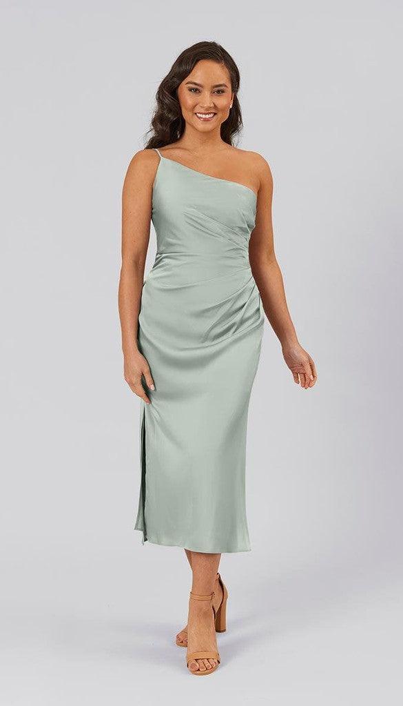 Lexi Short One Shoulder Satin Bridesmaid Dress | Kennedy Blue Lexi Short One Shoulder Satin Bridesmaid Dress | Kennedy Blue