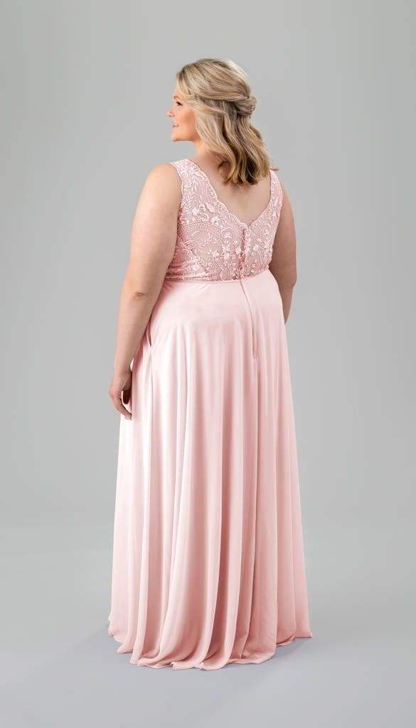 blue dress for baby girl Blush Pink A-Line Chiffon Bridesmaid Dress with Pleated V-Neck