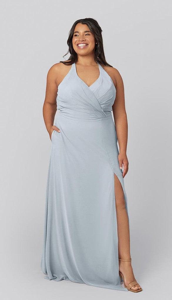 light blue bridesmaid dress plus size Blue Chiffon Bridesmaid Dress with Satin Accents - Blue Bridesmaid Dresses with Plunging Neckline - Multiple Color