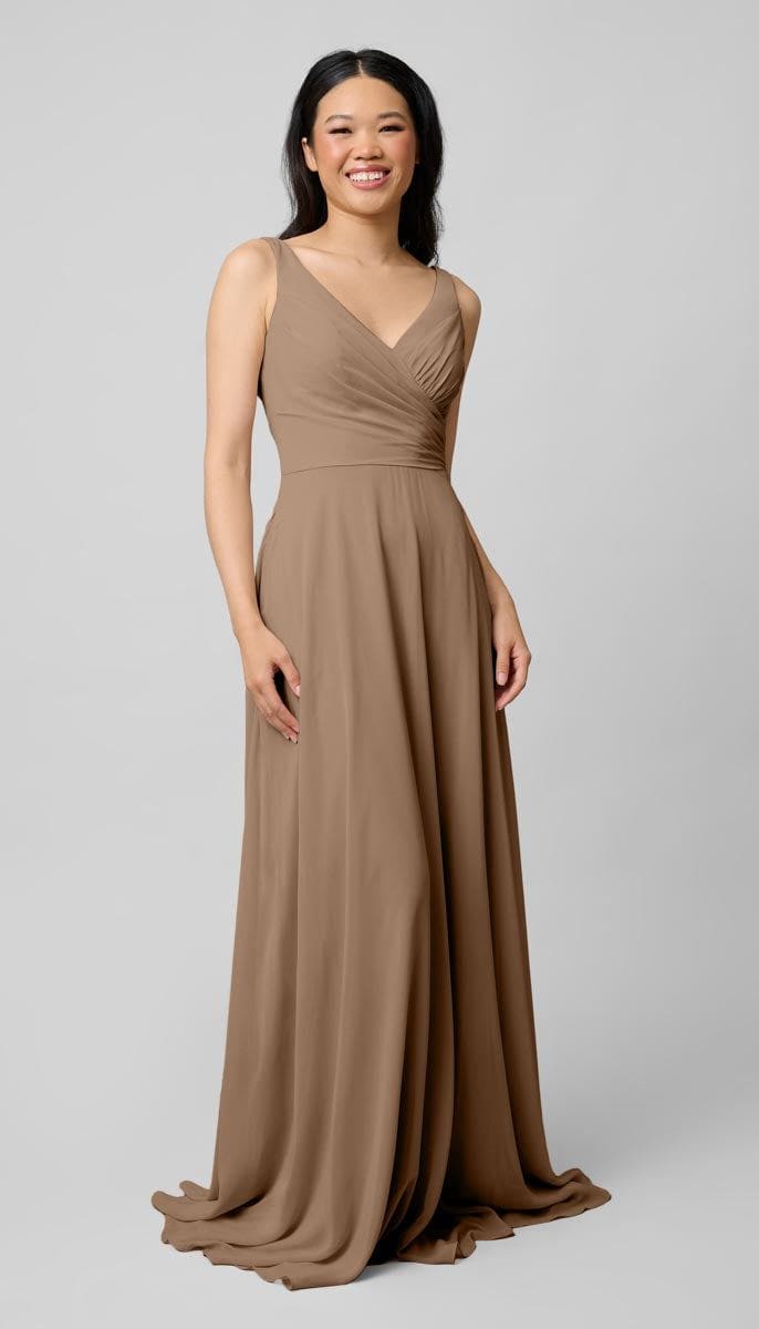 v-neck bridesmaid dress V Neck Empire Pink Bridesmaid Dress with Side Slit – FancyVestido main image 0