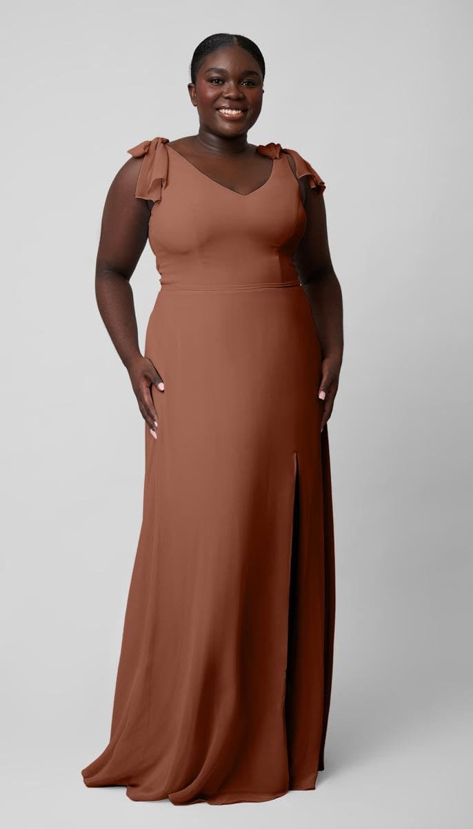 Leah Platinum Bow Sleeves Bridesmaid Dress | Kennedy Blue Burnt Orange Leah Platinum Bow Sleeves Bridesmaid Dress | Kennedy Blue Burnt Orange