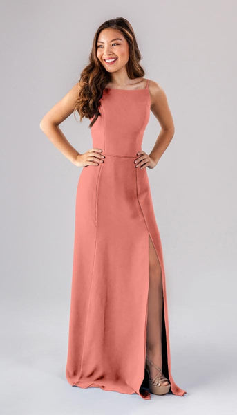 Alice High Neckline Bridesmaid Dress | Kennedy Blue Peach