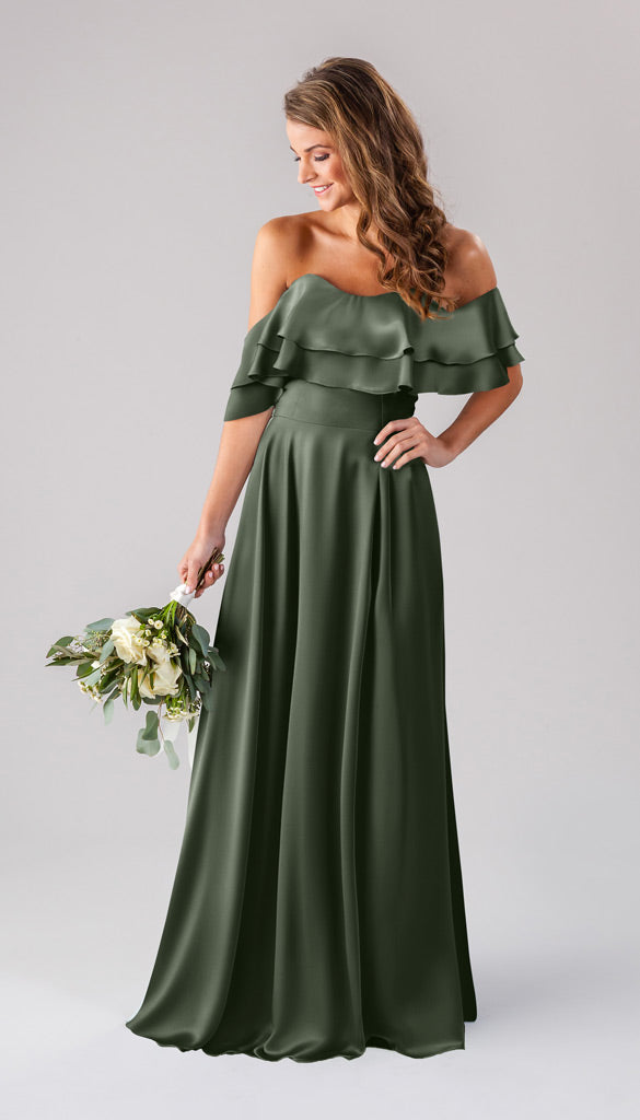 olive satin bridesmaid dresses Allison Luxe Convertible Dress Zipper Closure Features Light Blue And Mustard Accessory 2:Moneybag novias