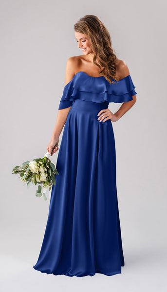 royal blue off the shoulder bridesmaid dress Allison Luxe Satin Convertible YGroup_7746587361480 Order Bridesmaid Dress Swatches Size:46.5 adding a touch of