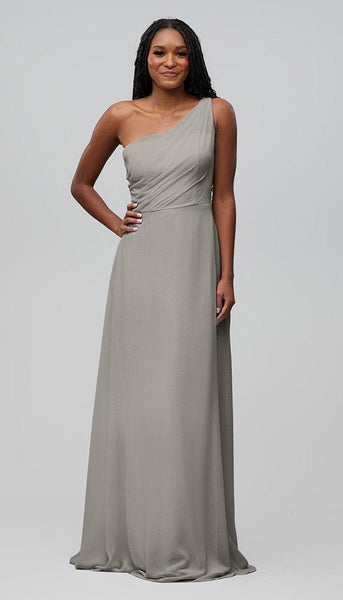 one shoulder grey chiffon dress Gray Chiffon Maxi Dress with One Shoulder