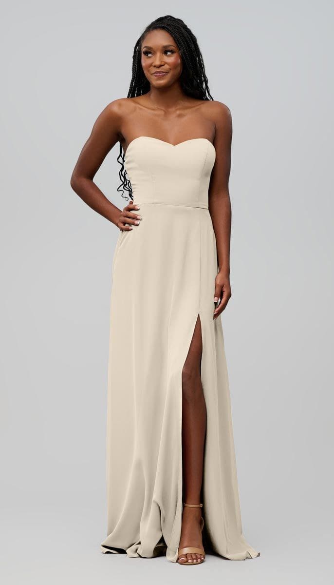 high waisted bridesmaid dresses Ever-Pretty High-Waisted Chiffon High Slit Budget Bridesmaid Dress with V-Neck and Elegant Ruffles
