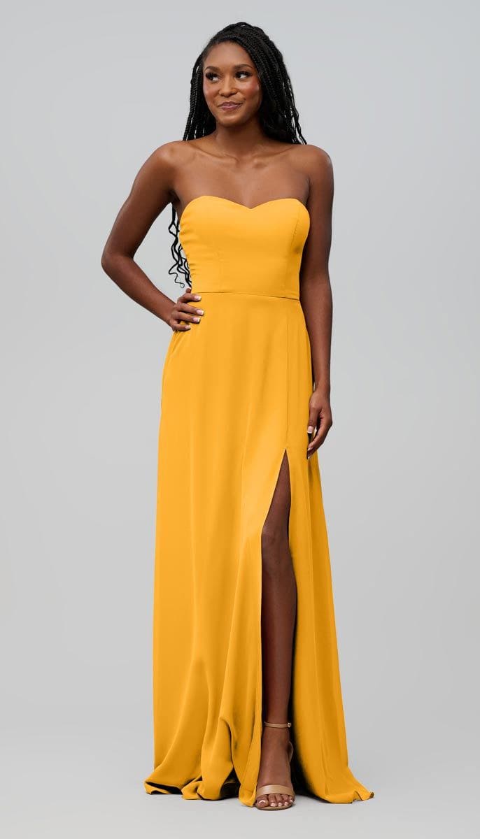 yellow strapless bridesmaid dress Strapless Topstitched Corset Satin Maxi Bridesmaid Dress With Draped Column Skirt In Butter Yellow