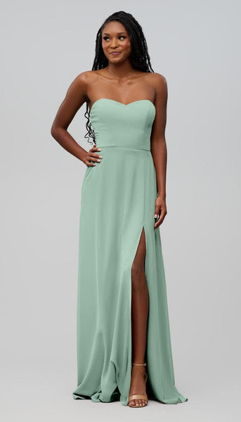 strapless mint green bridesmaid dress Amy Modern Subtle ruching enhances the