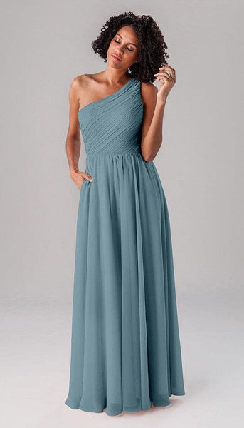 open lace back dress Charming One Shoulder Ruffles Sleeveless Long Chiffon Bridesmaid Dresses
