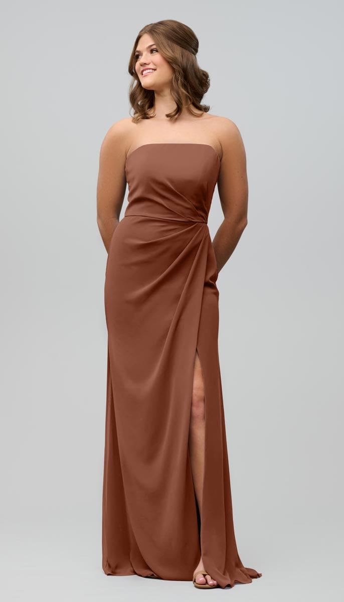 strapless brown bridesmaid dress Bridget Strapless Satin Bridesmaids Dress main image 0