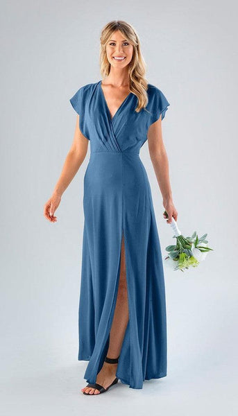 blue wrap bridesmaid dress Ava Chiffon style waist tops an