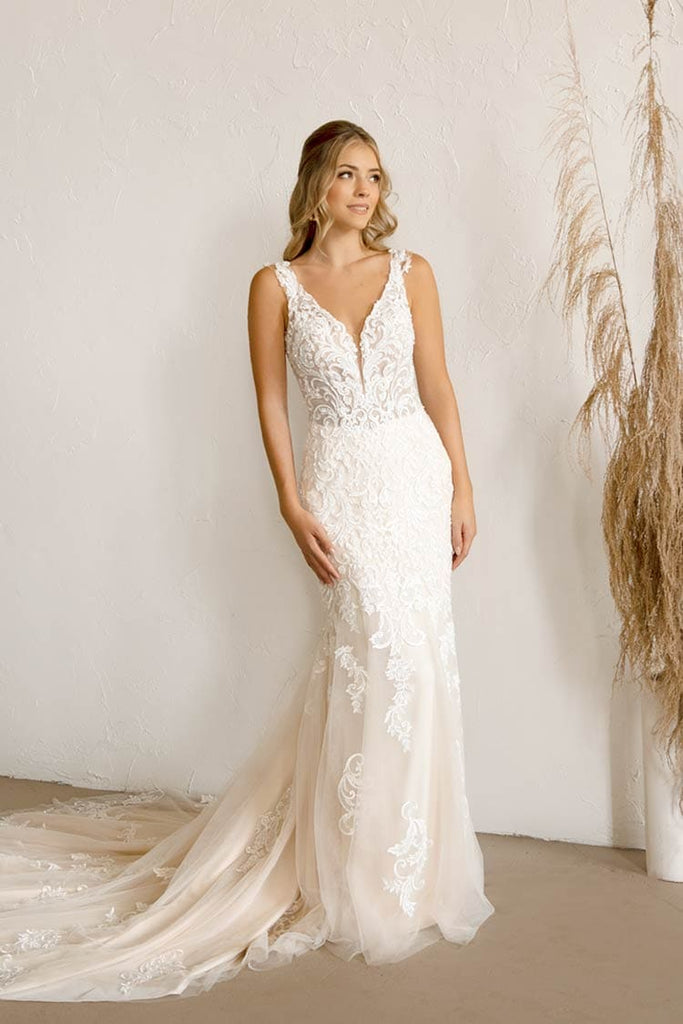 Lace Fit and Flare Wedding Dress | Kennedy Blue Bradyn Lace Fit and Flare Wedding Dress | Kennedy Blue Bradyn