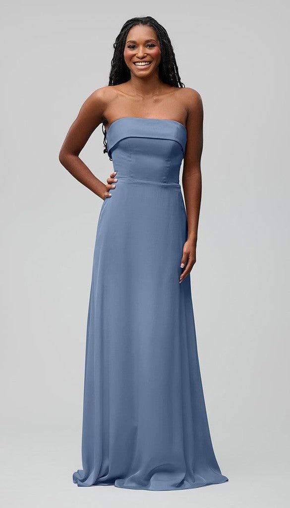 strapless blue bridesmaid dress Bridget Satin Bridesmaids LowStock:43584259817523 scarf detail Red Allure Backless Evening Size:17 / l-xl