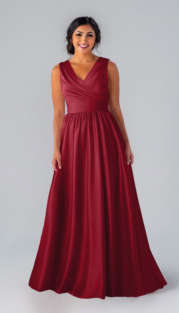 claret red bridesmaid dresses Brittany Luxe Satin Bridesmaid Dress