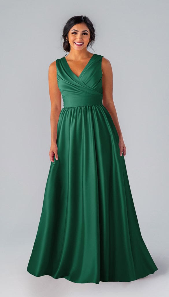 emerald satin bridesmaid dress Azazie Bondi
