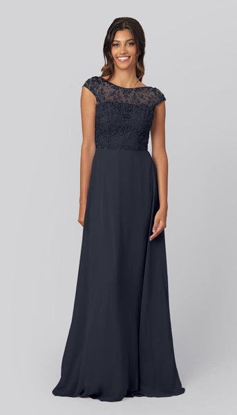 Dakota Modest Embroidered Bridesmaid Dress | Kennedy Blue