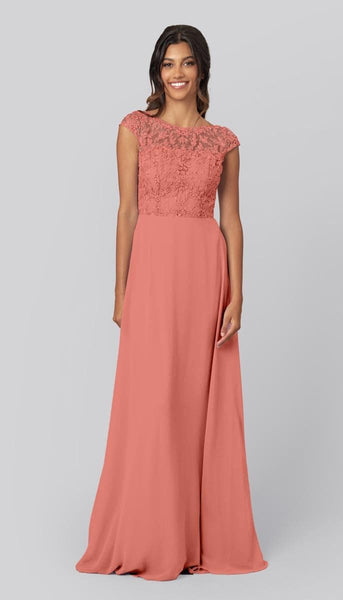 coral and grey bridesmaid dresses Dakota Modest Embroidered Dress Size:42-43Long (over 6'2