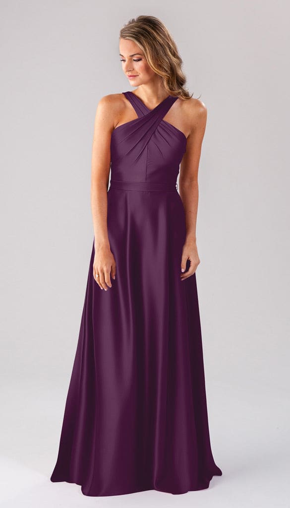satin plum bridesmaid dresses KissProm