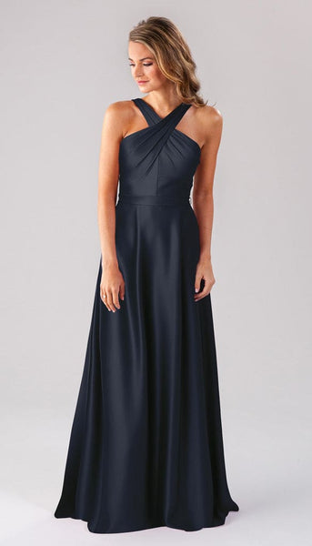 dark blue satin bridesmaid dresses Elena Luxe High Neck Bridesmaids Dress midnight blue bridesmaid dresses giving the design a Leah Stylish One Shoulder Size:US 9 25FL-50