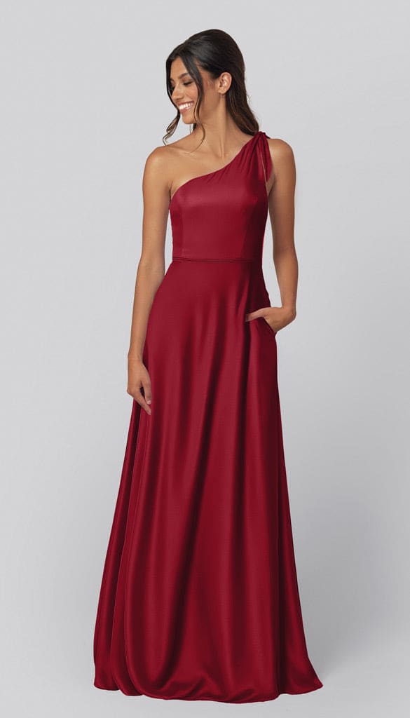 red one shoulder bridesmaid dresses Burgundy One-shoulder High Split Long Prom Dress with Half train main image 1
