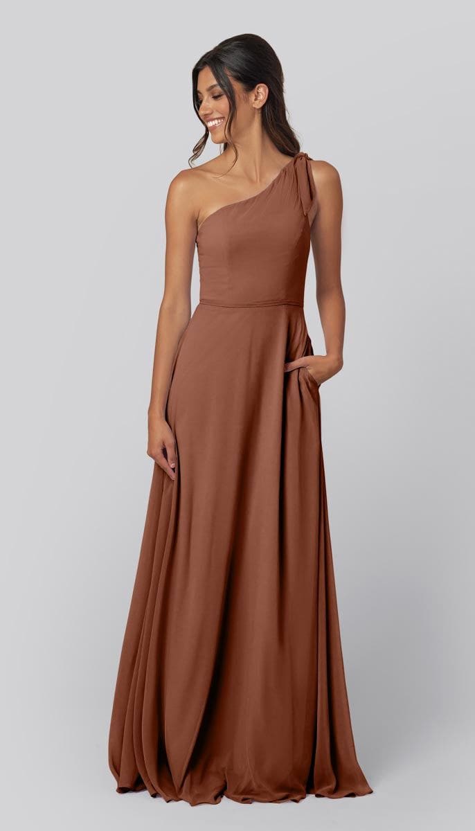 brown one shoulder bridesmaid dress Viola One Shoulder Maxi Dress main image 1
