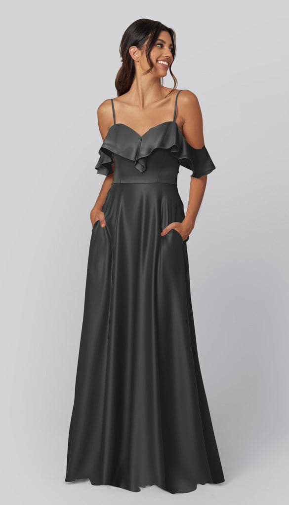 charcoal blue bridesmaid dresses Azazie Dusty Blue Charcoal Blue Bridesmaid Dresses Black Formal Dresses For Women Off-Shoulder Satin Bridesmaid Dress Long V-Neck Ruched Prom Gown