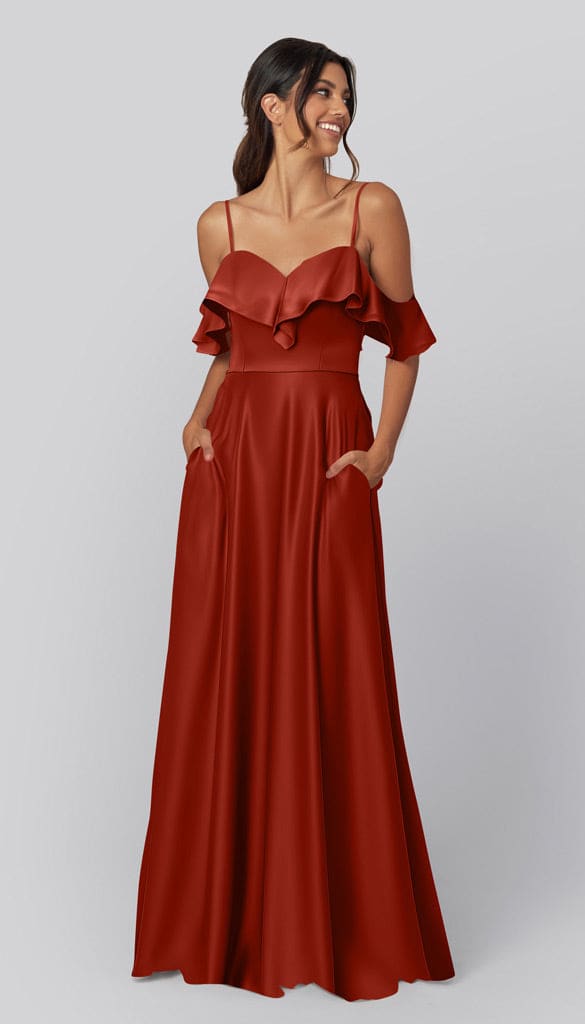 apple red satin bridesmaid dresses Emily Luxe Bridesmaids Dress christmas style Spaghetti Strap Women's Baby Pink Strappy Color:Pink Metallic Floral Jacquard