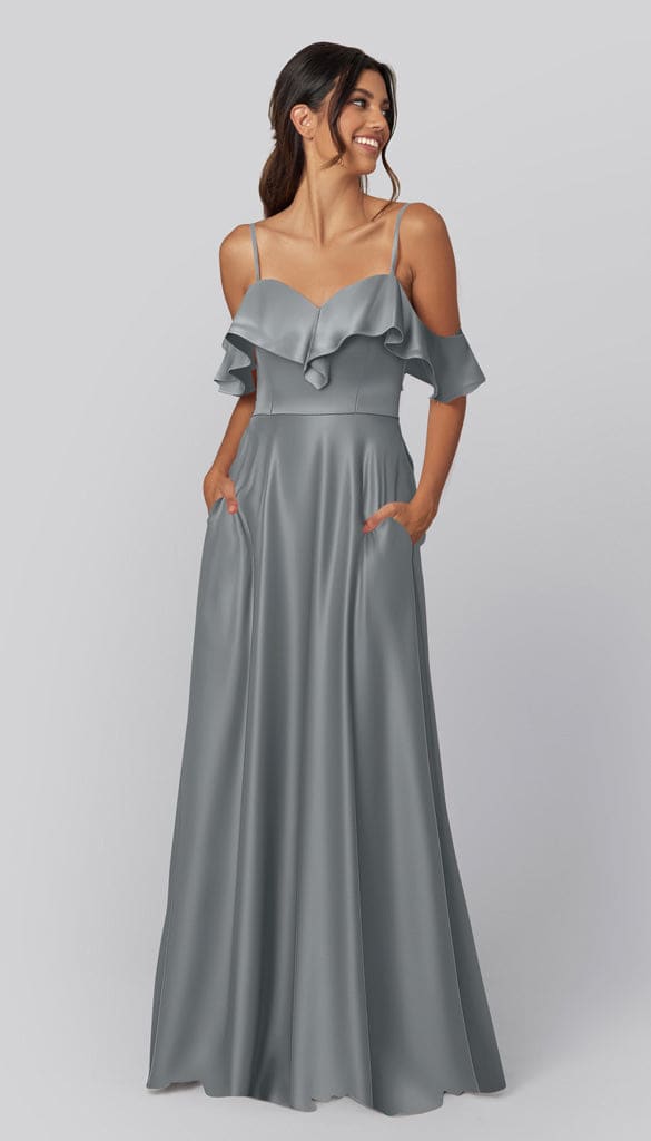 emily grey blue dress Emily Luxe Satin Bridesmaids Dress
