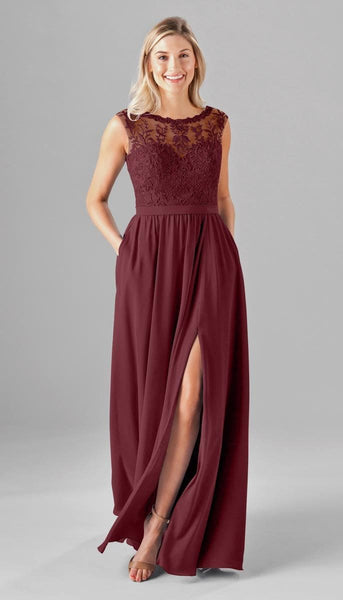 long bridesmaid dress with lace bodice Long Sleeves Pink Lace Prom Dresses, Pink Lace Long Formal Evening Bri –  jbydress