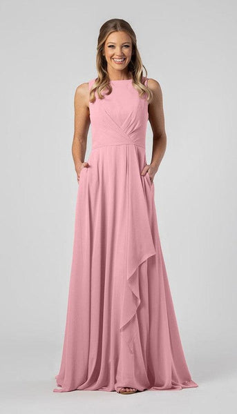 modest pink bridesmaid dresses A-line Blush Pink Mismatched Long Bridesmaid Dress, BD101