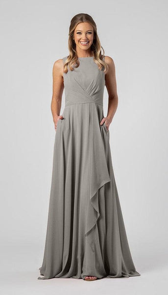 modest grey bridesmaid dresses Custom Cheap Bridesmaid dress, Lace Top Modest Grey Chiffon Bridesmaid   SposaBridal