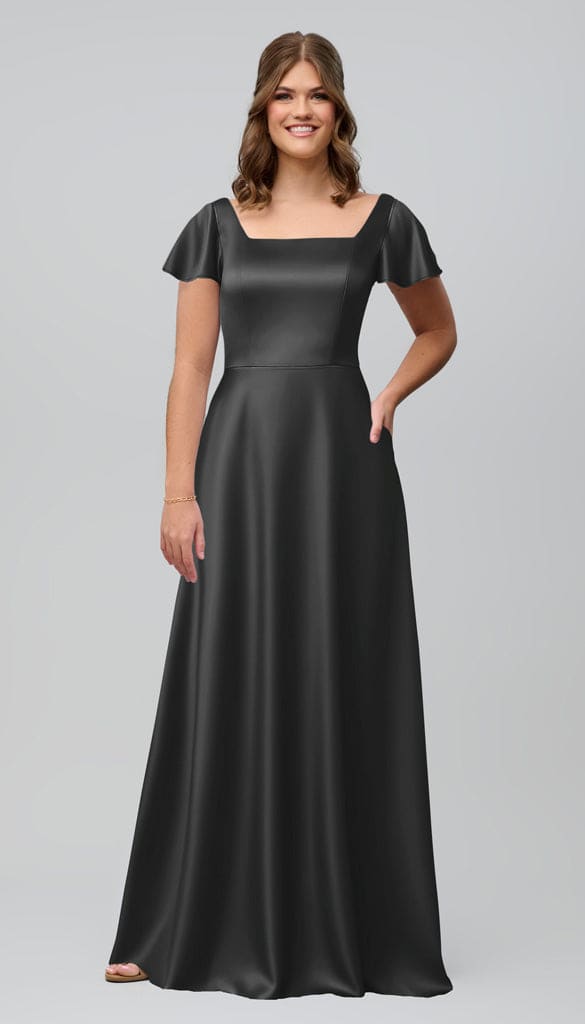 Kelly Luxe Satin Modest Bridesmaids Dress